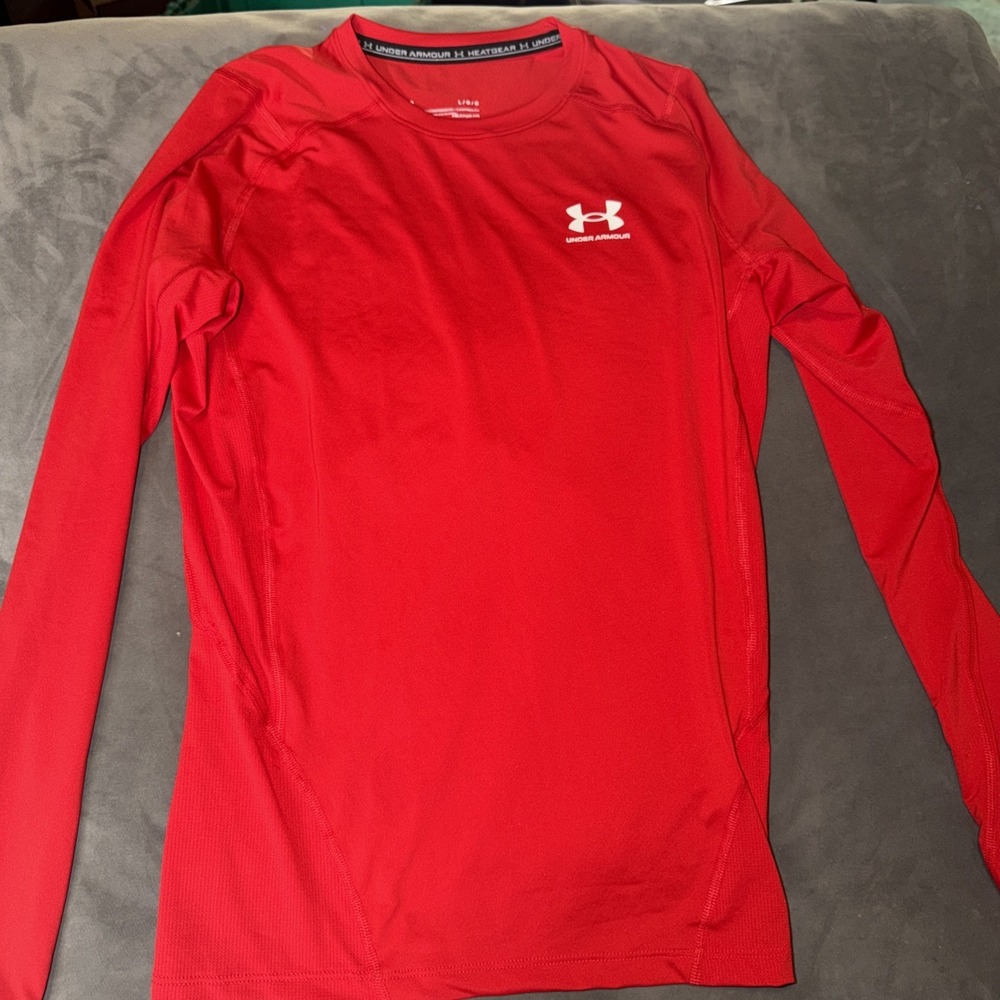 UA Heat Gear Red Long Sleeve Men's Compression Fit Sz Large